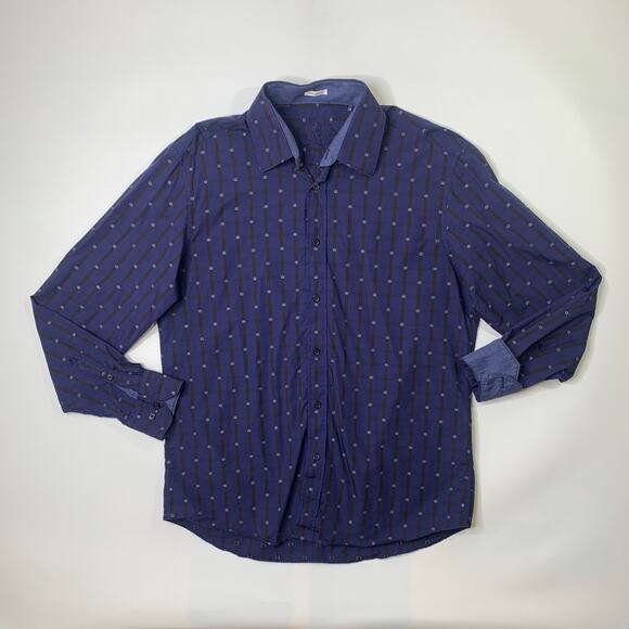Bugatchi Shirt Men L Large Navy Black Shaped Fit Long Sleeve Button Up Flip Cuff - Picture 2 of 10